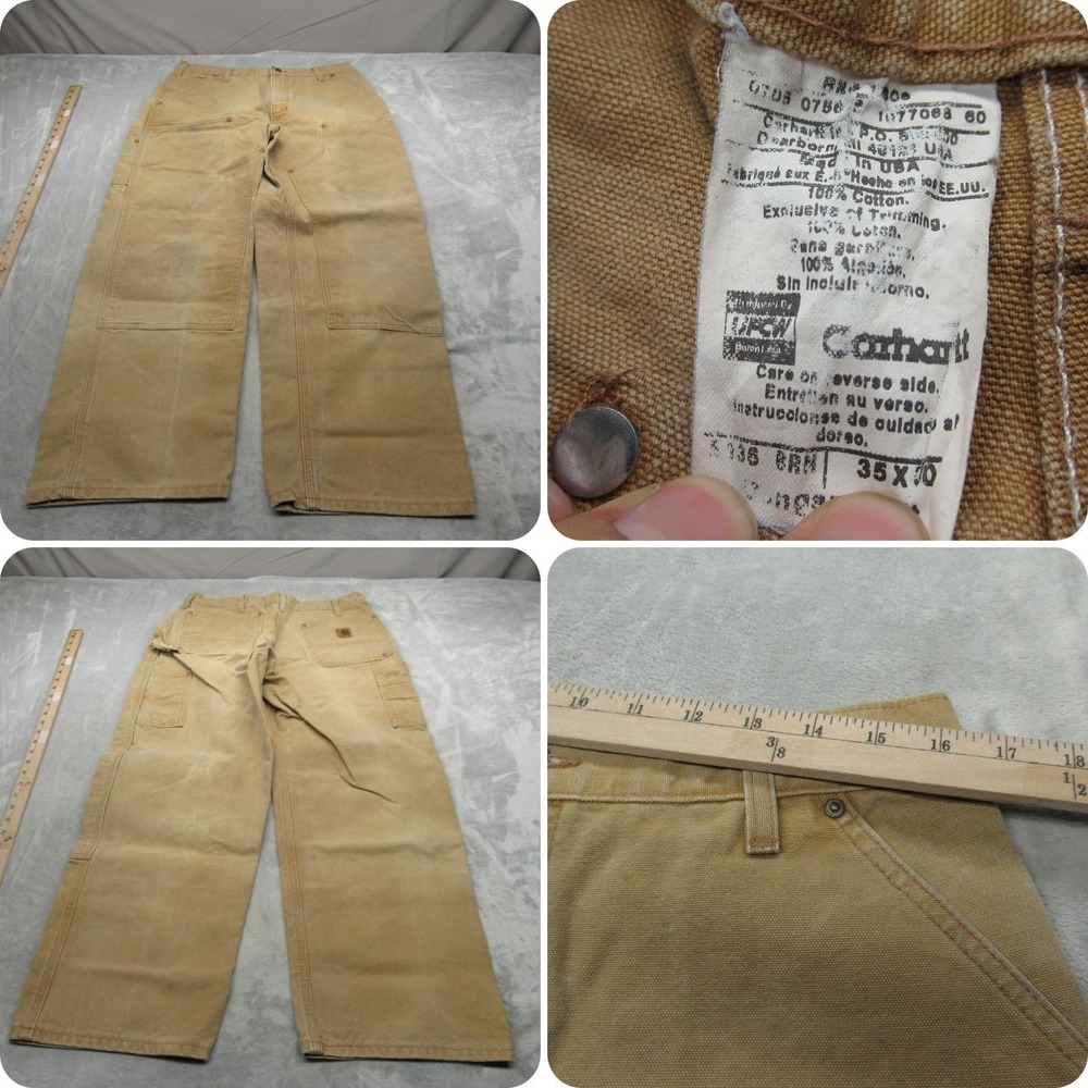 Carhartt Pants Mens 33x30 Tan‎ Dungaree Double Knee Work Cargo Carpenter USA VTG